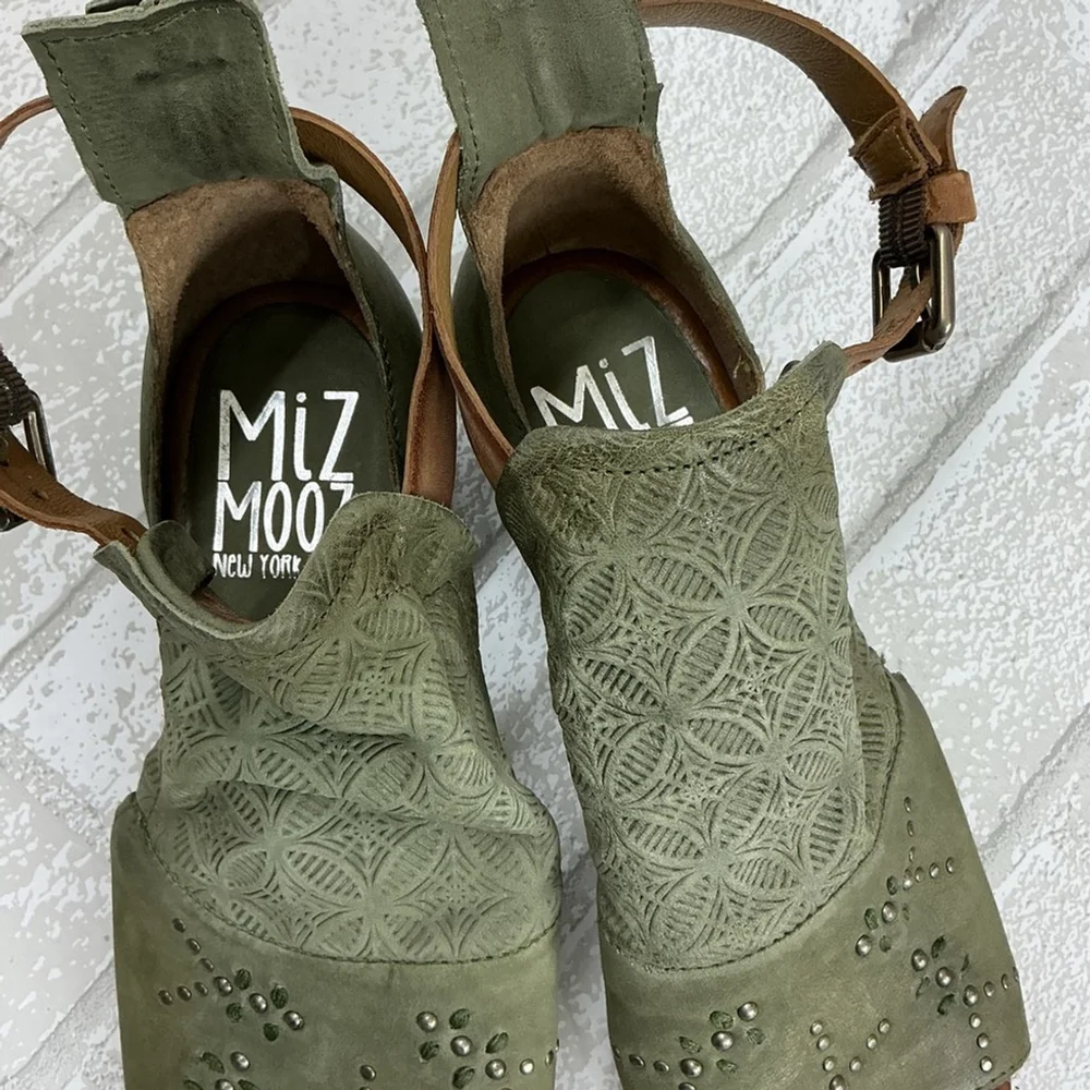 Miz Mooz Olive Green Sandals with Cutout and Stud Detail